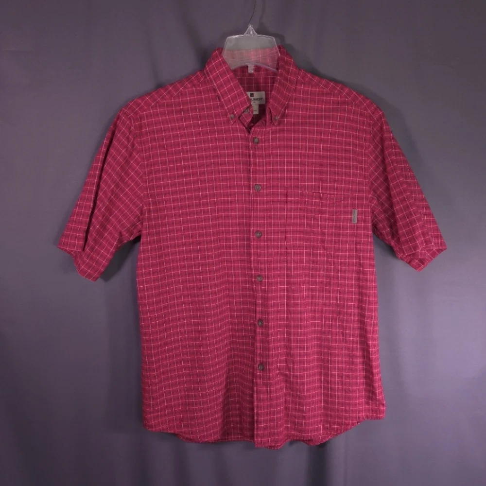 Woolrich Button‎ Down Red Plaid Shirt 100% Cotton Mens Size Medium Rugged